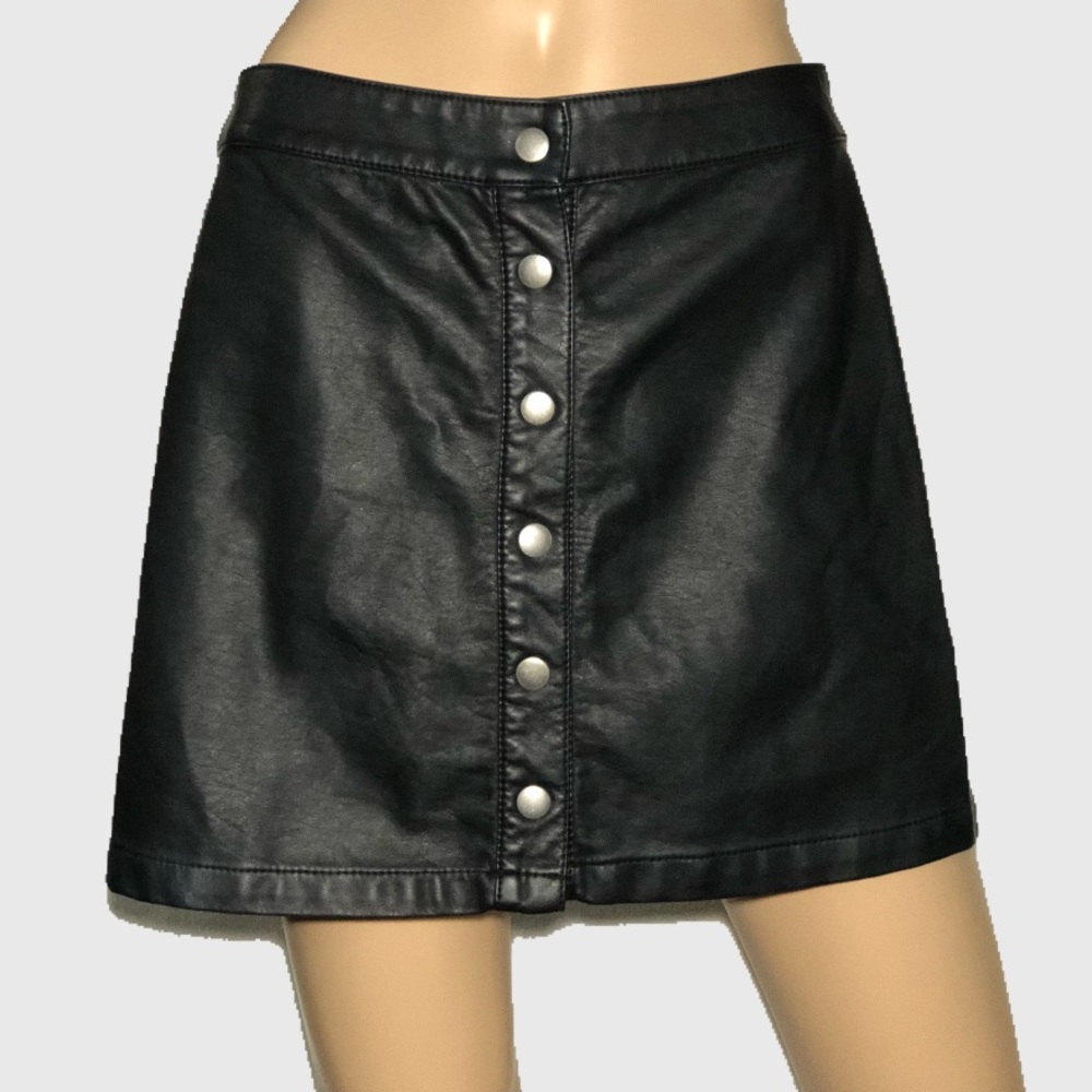 Faux Leather Button Front Mini - Picture 2 of 4